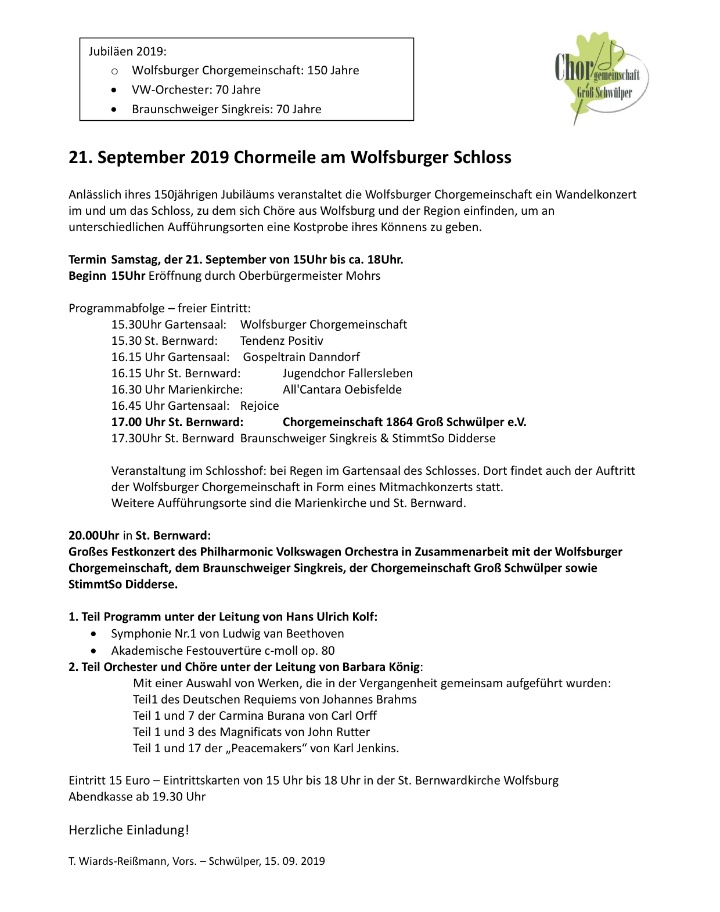 2019 15 09 Konzerte Kooperation WOB CHORMEILE